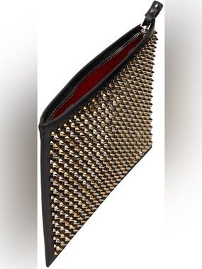 Black Studded Wristlet Pouch with Gold Studs